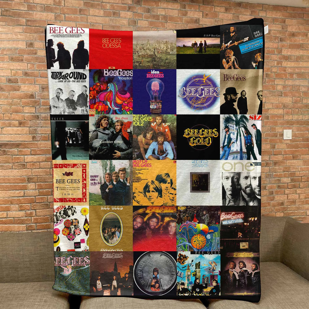 Bee Gees Albums Collage Sherpa Blanket - Timeless Pop & Disco Warmth Wrapped in Iconic Album Art