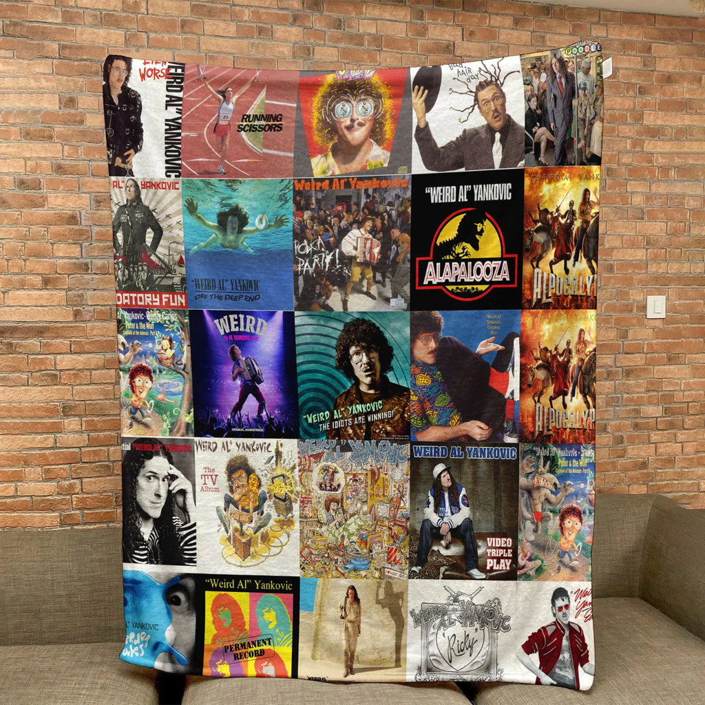 Weird Al Yankovic Albums Collage Sherpa Blanket - A Whimsical, Comedy-Rock Tribute for True Fans