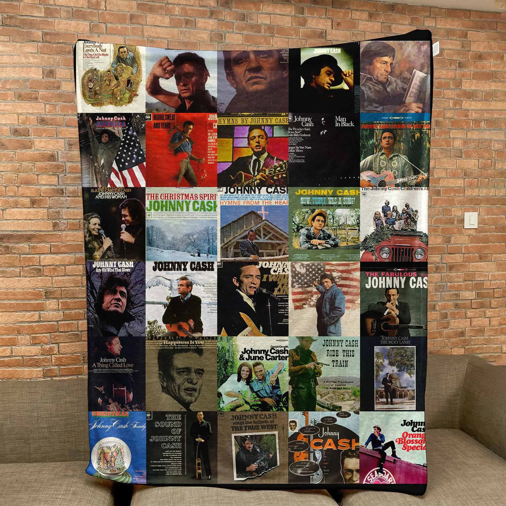 Johnny Cash Albums Collage Sherpa Blanket - A Warm Tribute to The Man in Black