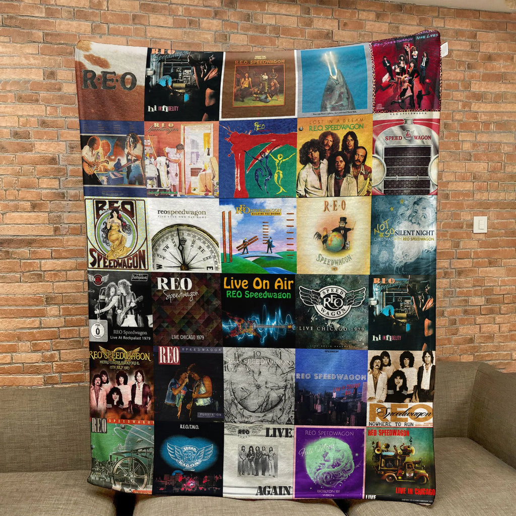 REO Speedwagon Albums Collage Sherpa Blanket - A Warm Throwback to Rock-s Golden Moments