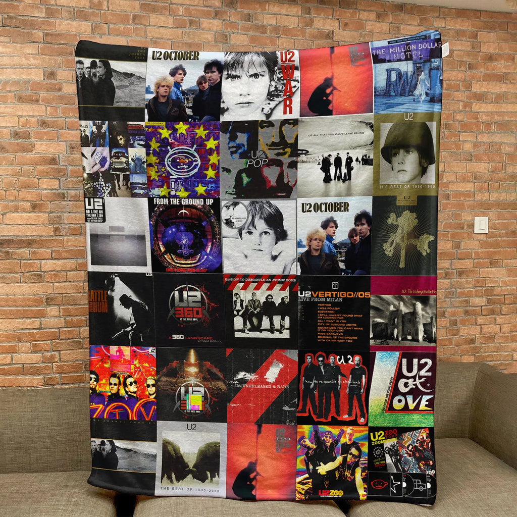 U2 Albums Collage Sherpa Blanket - A Journey Through Decades of Anthemic Rock