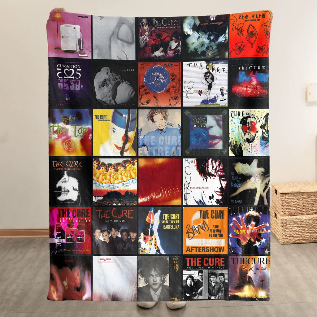 The Cure Albums Collage Sherpa Blanket - A Unique Gift for Alternative Rock Fans