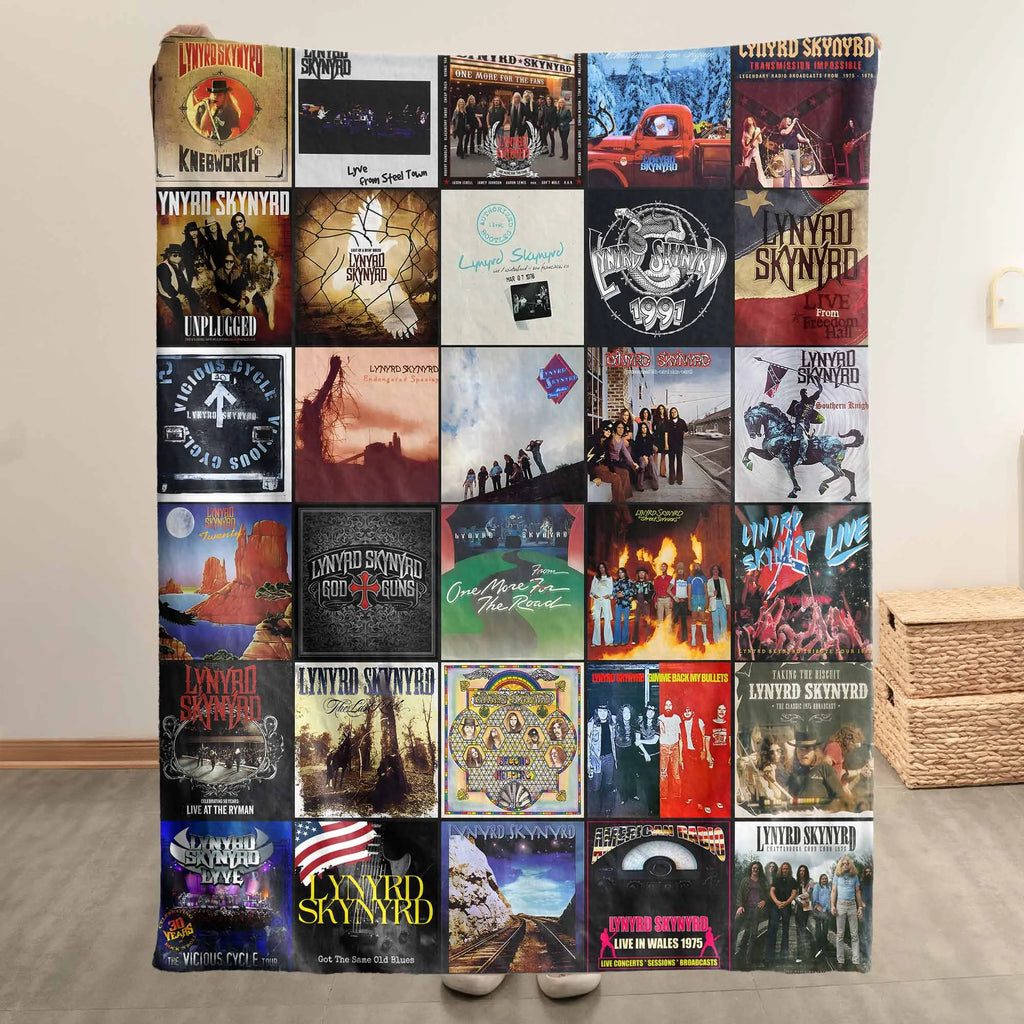 Lynyrd Skynyrd Albums Collage Sherpa Blanket - A Southern Rock Legacy in Every Stitch