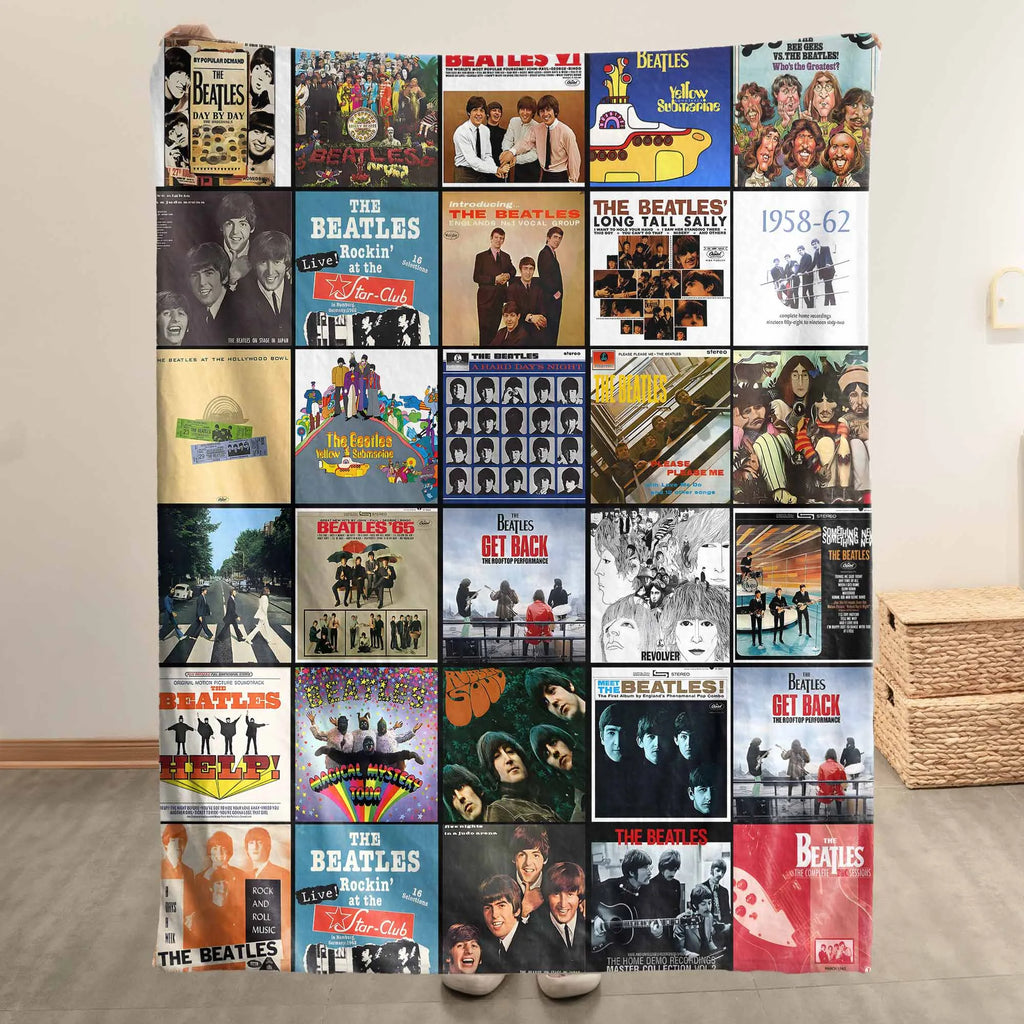 The Beatles Albums Collage Sherpa Blanket - Unique Gift for Music Fans