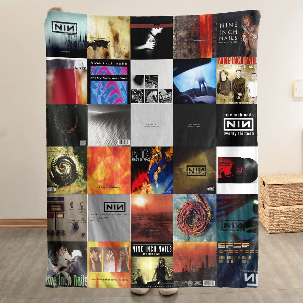 Nine Inch Nails Albums Collage Sherpa Blanket - A Tribute to Industrial Legends