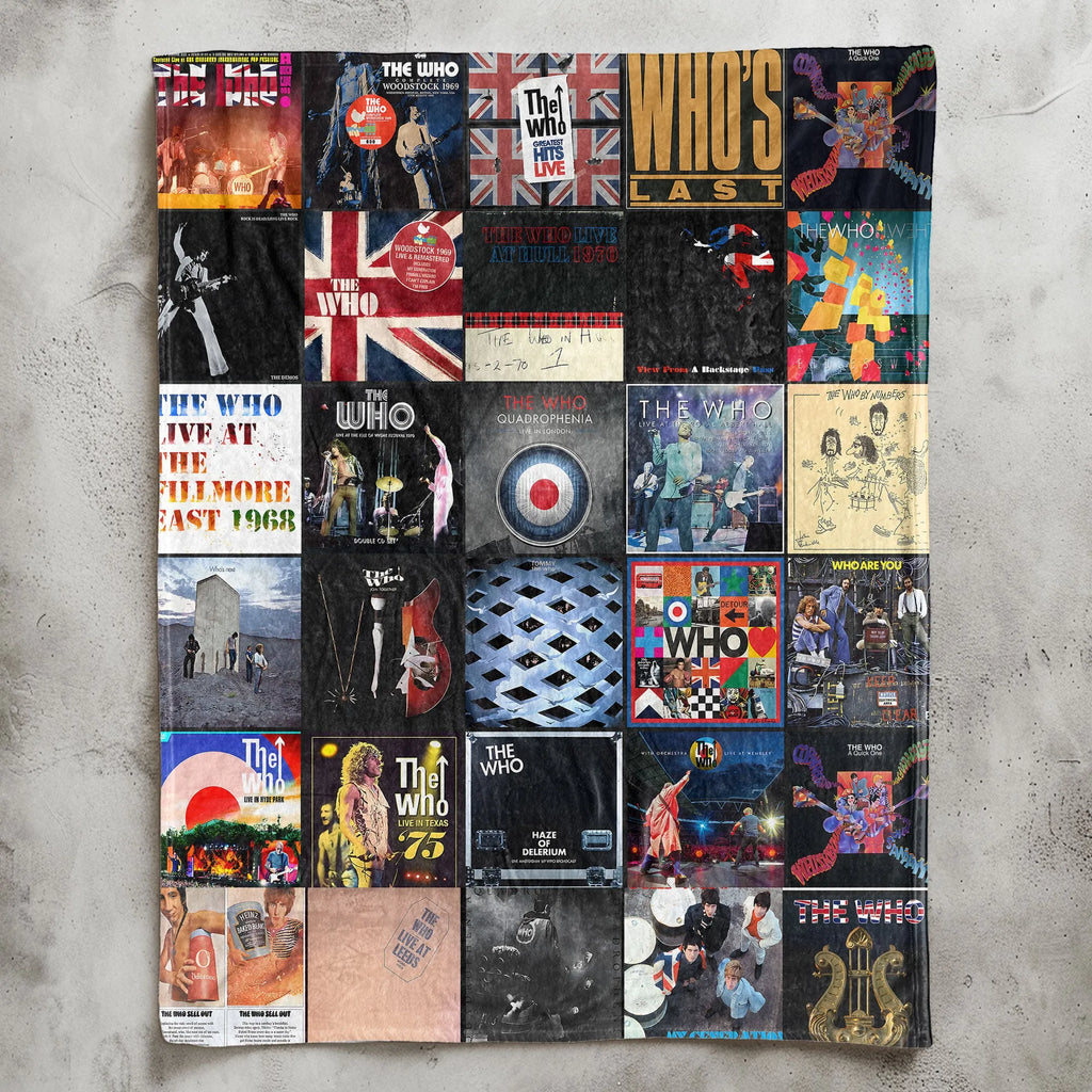 The Who Albums Collage Sherpa Blanket - A Warm Tribute to Rock-s Loudest Legends