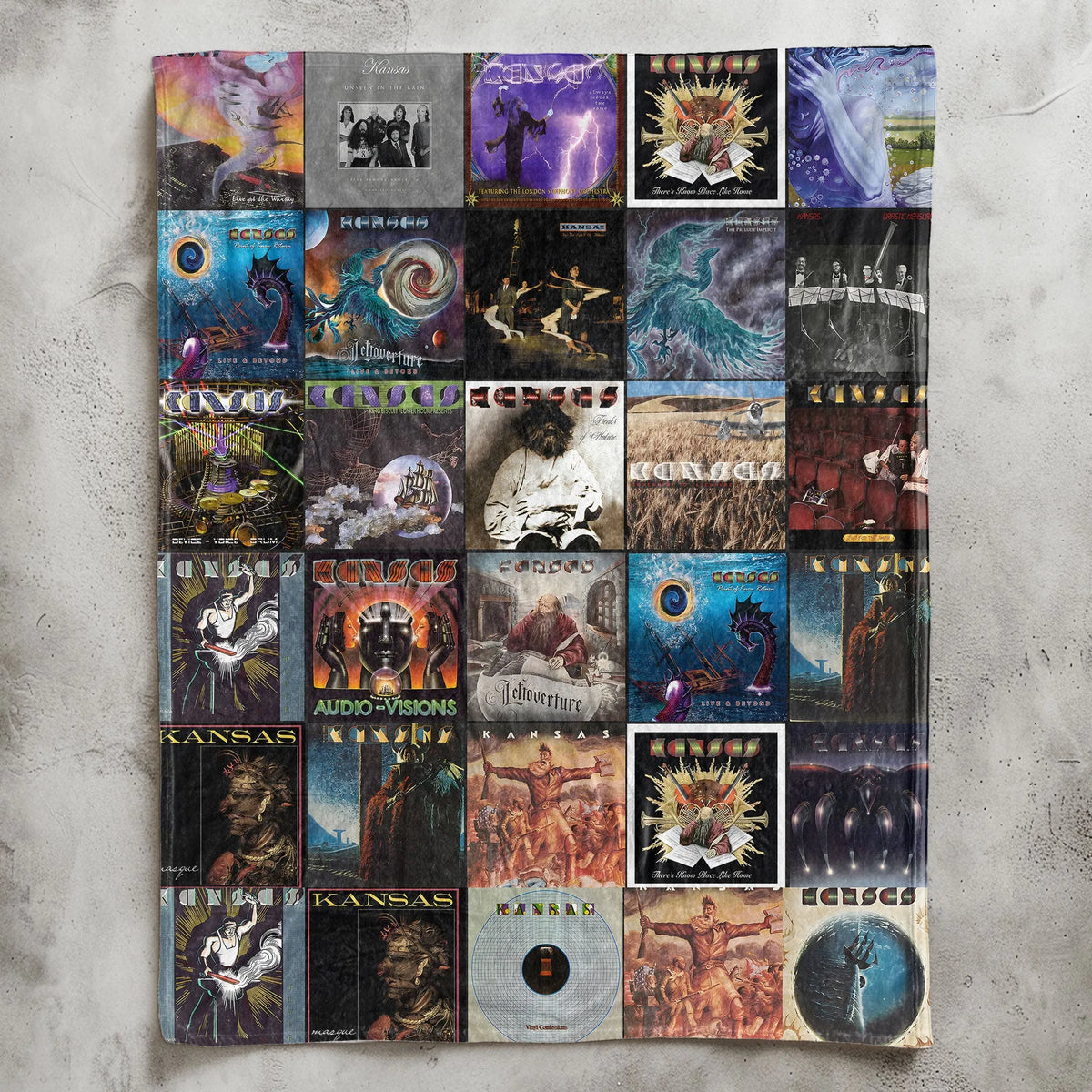 Kansas Albums Collage Sherpa Blanket - A Prog-Rock Christmas Find for Fans