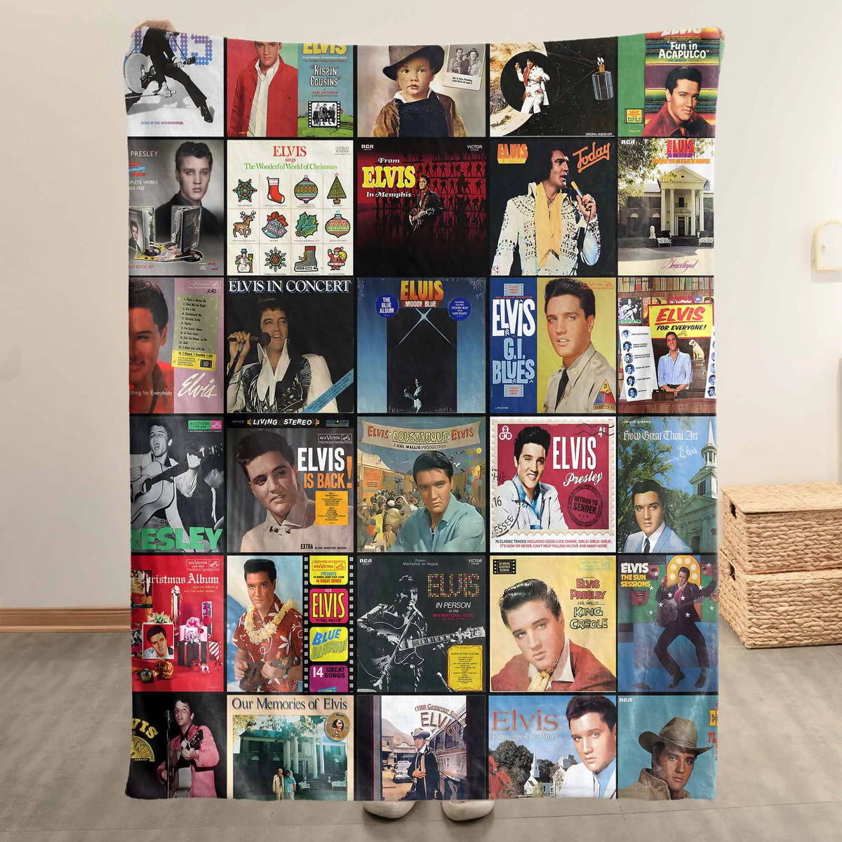 Elvis Presley Albums Collage Sherpa Blanket - Cozy Christmas Gift for the King's Fans