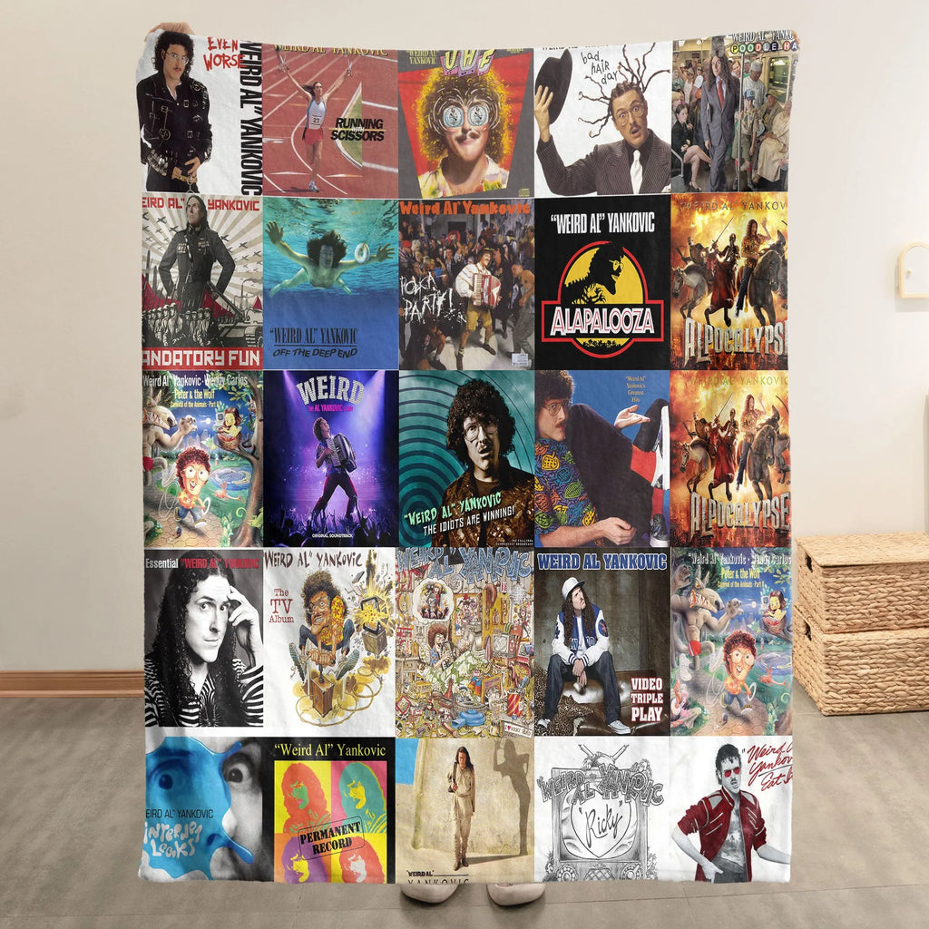 Weird Al Yankovic Albums Collage Sherpa Blanket - A Whimsical, Comedy-Rock Tribute for True Fans
