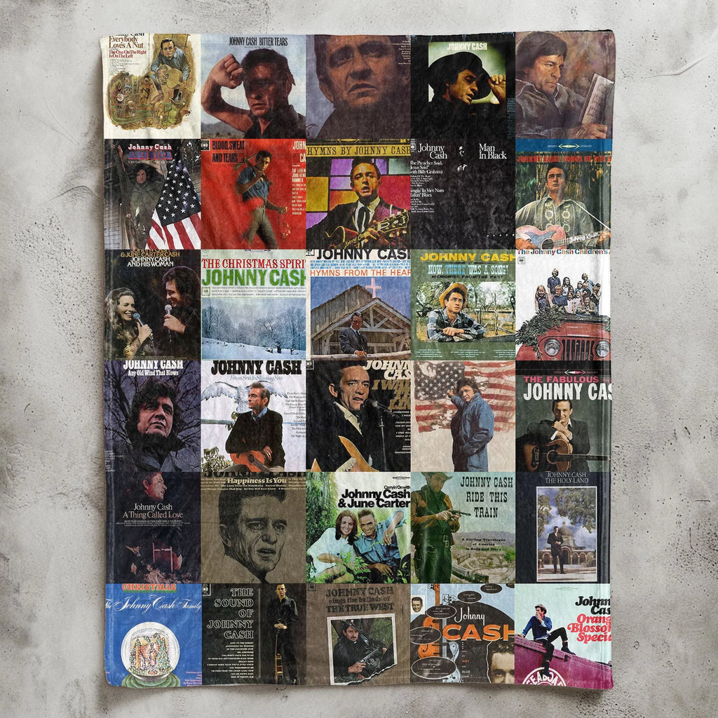Johnny Cash Albums Collage Sherpa Blanket - A Warm Tribute to The Man in Black
