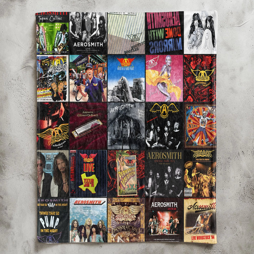 Aerosmith Albums Collage Sherpa Blanket - A Rock 'n' Roll Legacy for True Fans
