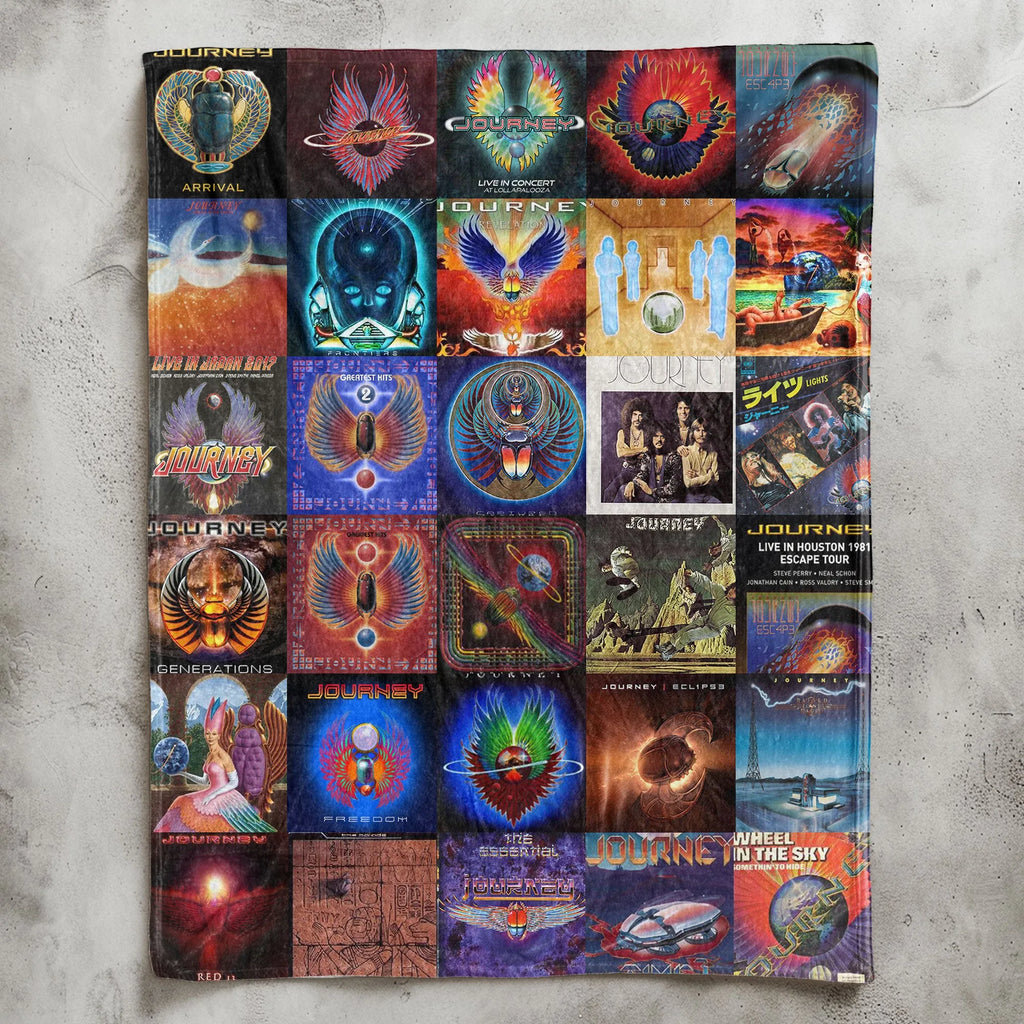 Journey Albums Collage Sherpa Blanket - A Soft Tribute to Timeless Rock Legends
