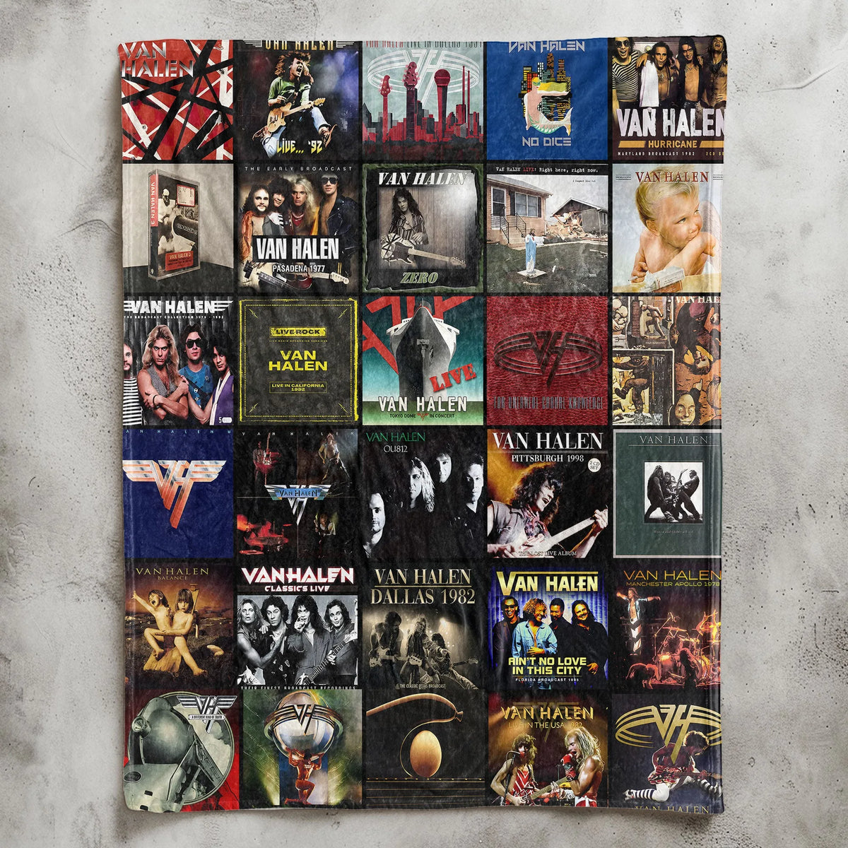 Van Halen Albums Collage Sherpa Blanket - Unique Tribute for Hard Rock Fans