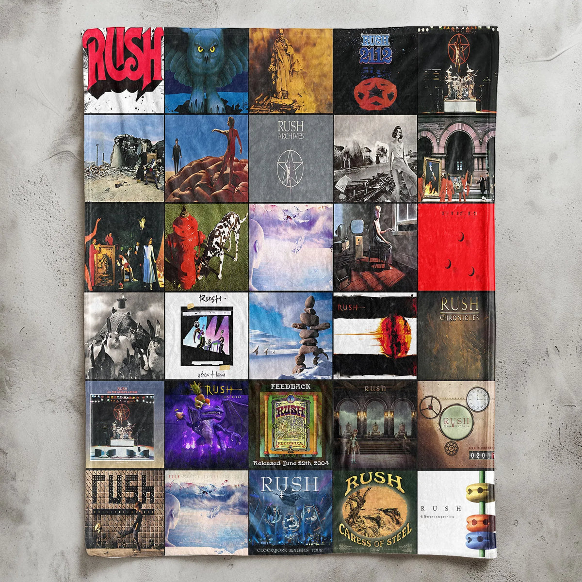 Rush Albums Collage Sherpa Blanket - A Progressive Rock Tribute in Ultimate Comfort
