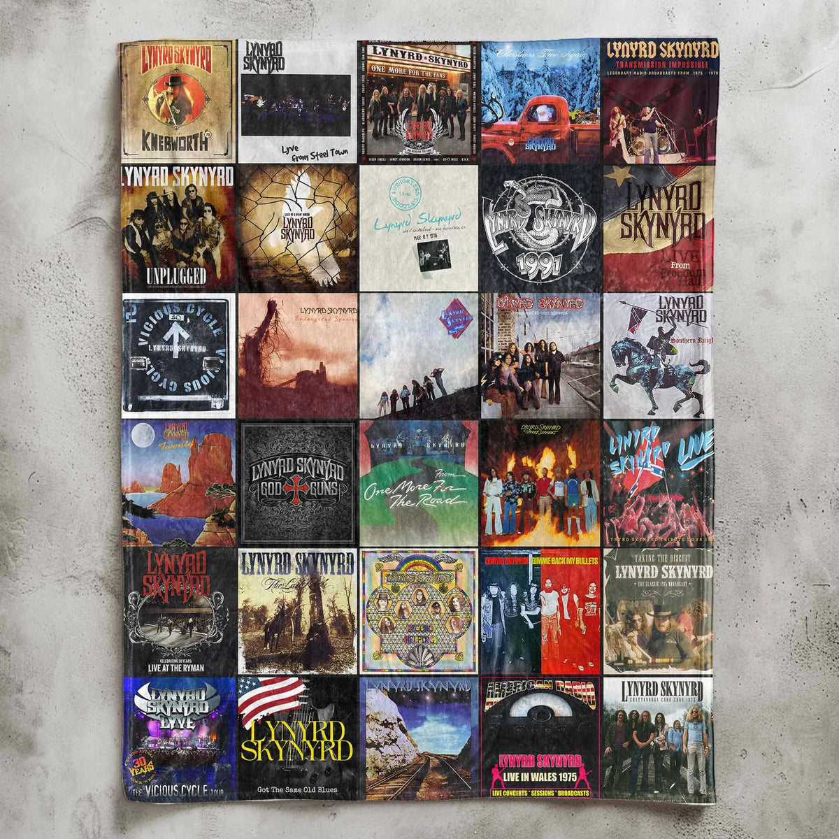 Lynyrd Skynyrd Albums Collage Sherpa Blanket - A Southern Rock Legacy in Every Stitch