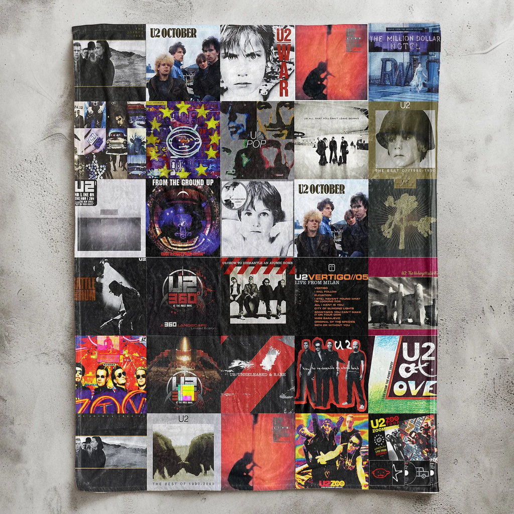 U2 Albums Collage Sherpa Blanket - A Journey Through Decades of Anthemic Rock