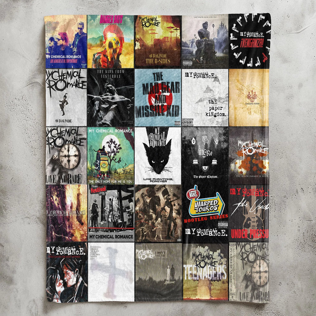 My Chemical Romance Albums Collage Sherpa Blanket - Emotional Warmth Christmas Find for Fans