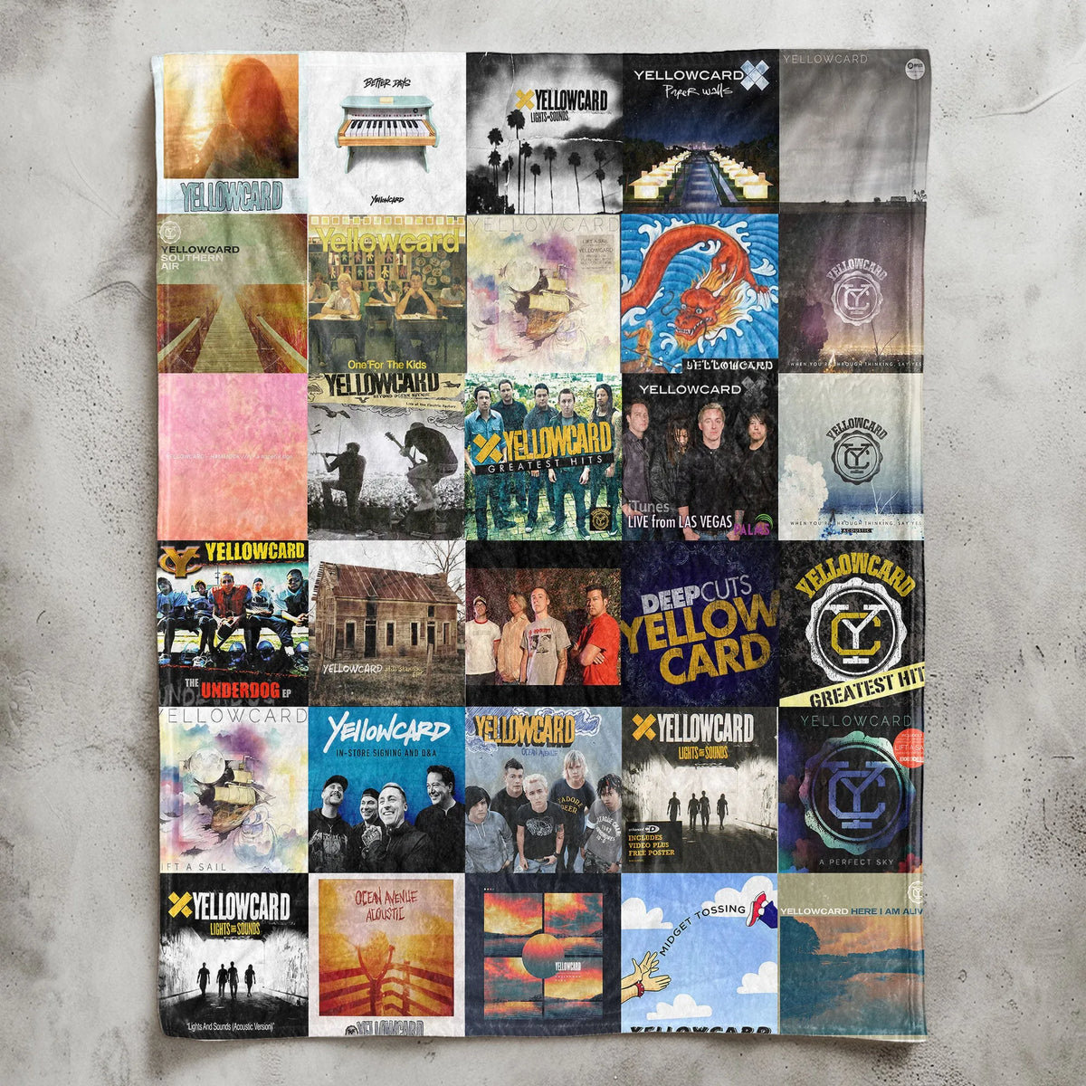 Yellowcard Albums Collage Sherpa Blanket - A Unique Find for Pop-Punk Nostalgia