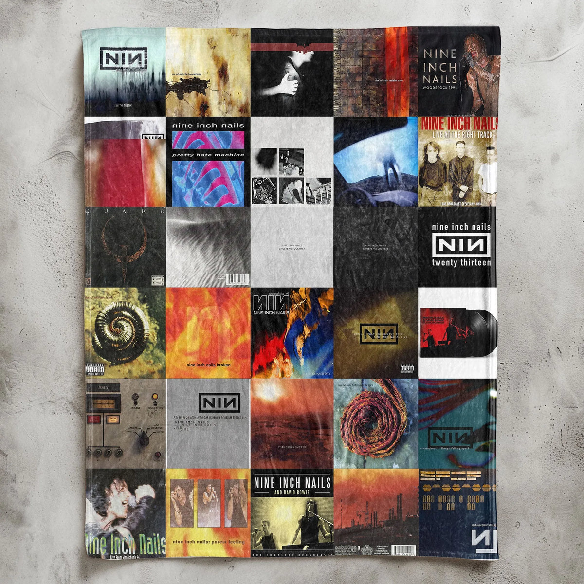 Nine Inch Nails Albums Collage Sherpa Blanket - A Tribute to Industrial Legends