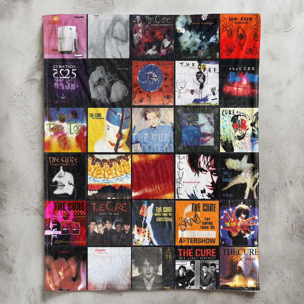 The Cure Albums Collage Sherpa Blanket - A Unique Gift for Alternative Rock Fans