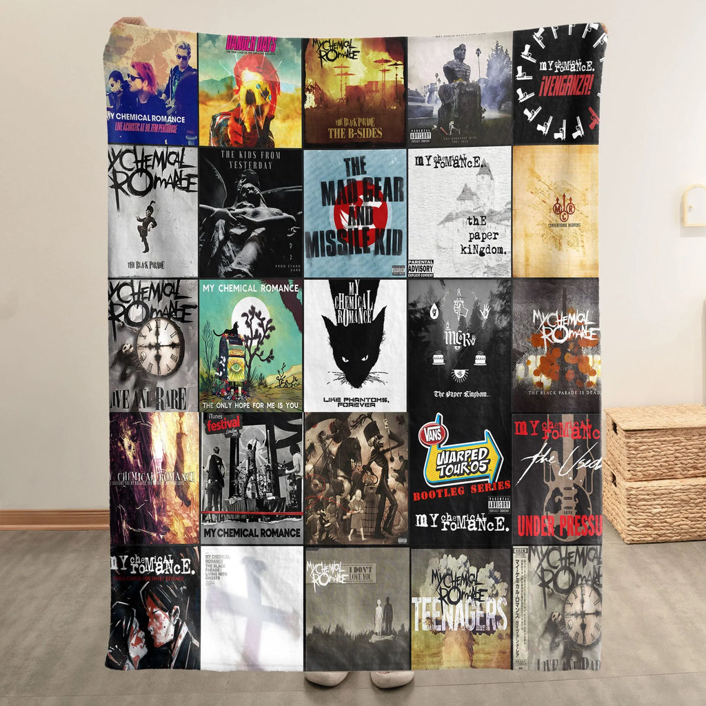 My Chemical Romance Albums Collage Sherpa Blanket - Emotional Warmth Christmas Find for Fans