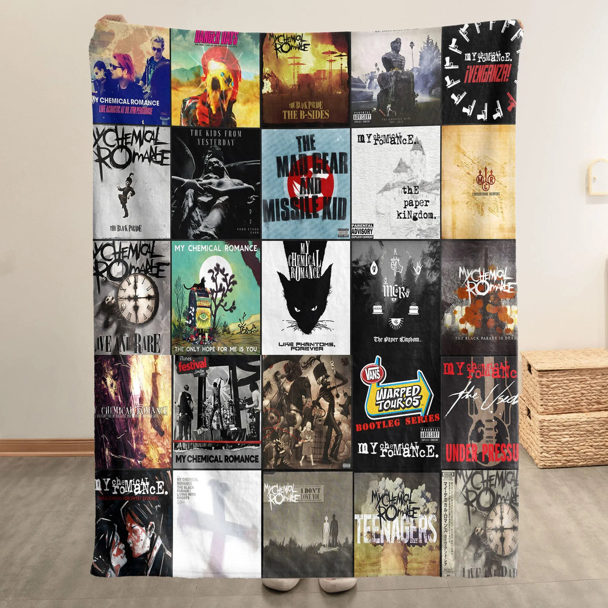 My Chemical Romance Albums Collage Sherpa Blanket - Emotional Warmth Christmas Find for Fans