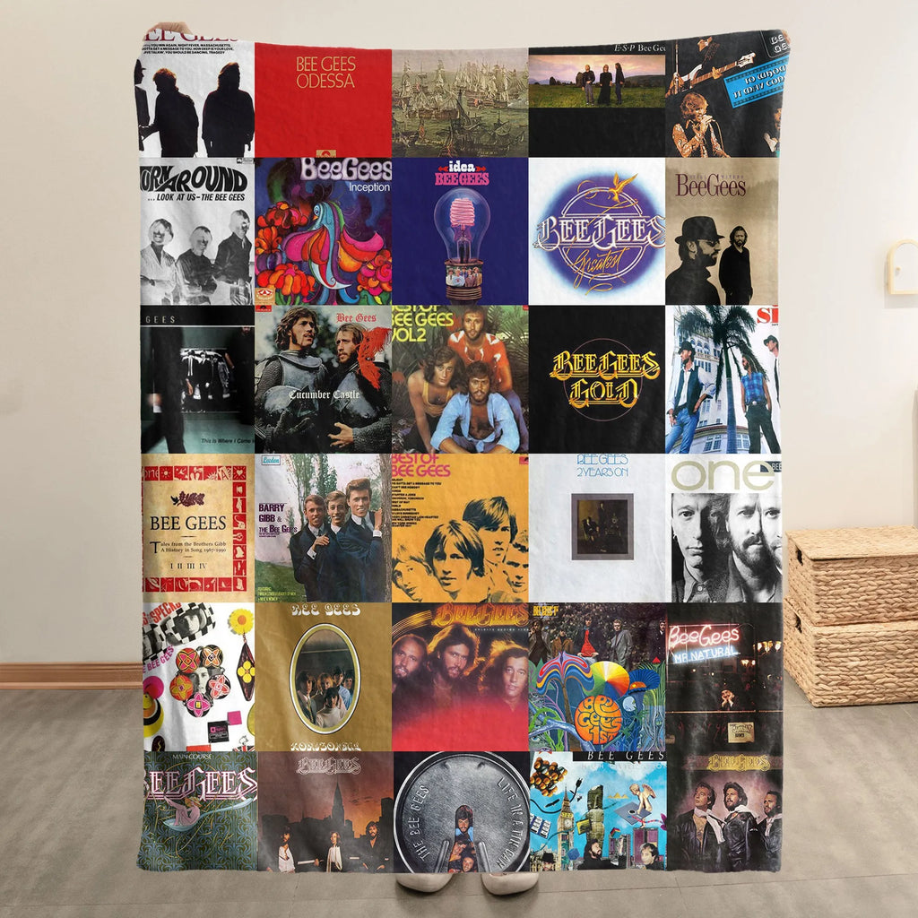 Bee Gees Albums Collage Sherpa Blanket - Timeless Pop & Disco Warmth Wrapped in Iconic Album Art