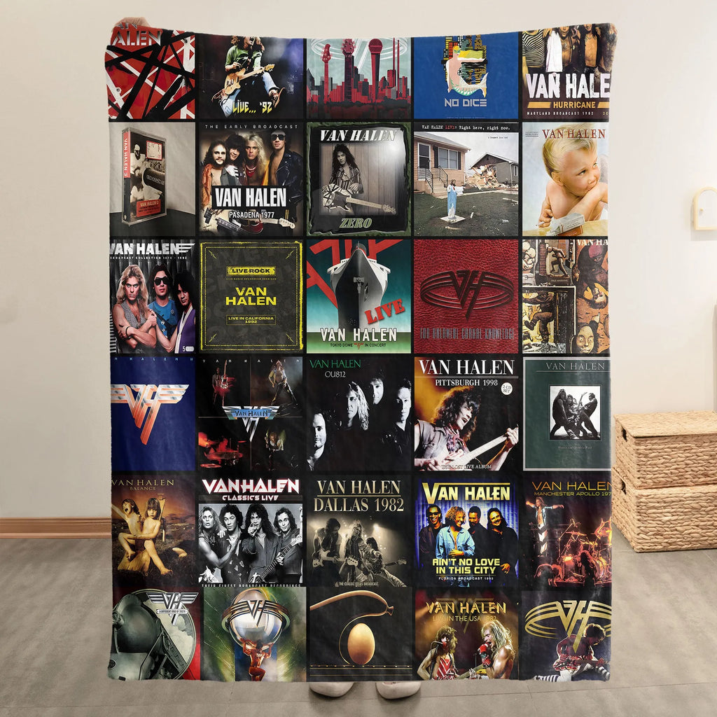 Van Halen Albums Collage Sherpa Blanket - Unique Tribute for Hard Rock Fans