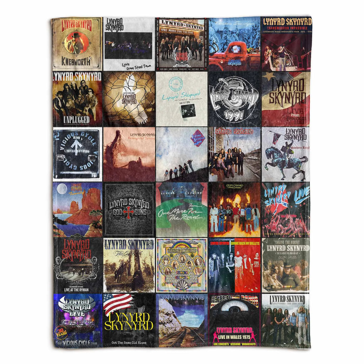 Lynyrd Skynyrd Albums Collage Sherpa Blanket - A Southern Rock Legacy in Every Stitch