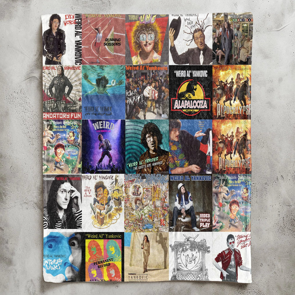 Weird Al Yankovic Albums Collage Sherpa Blanket - A Whimsical, Comedy-Rock Tribute for True Fans