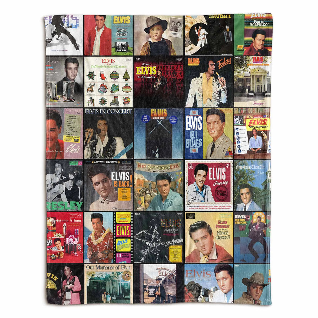 Elvis Presley Albums Collage Sherpa Blanket - Cozy Christmas Gift for the King's Fans