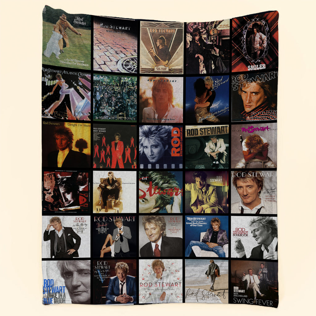 Rod Stewart Albums Collage Sherpa Blanket - A Unique Christmas Find for All Fans