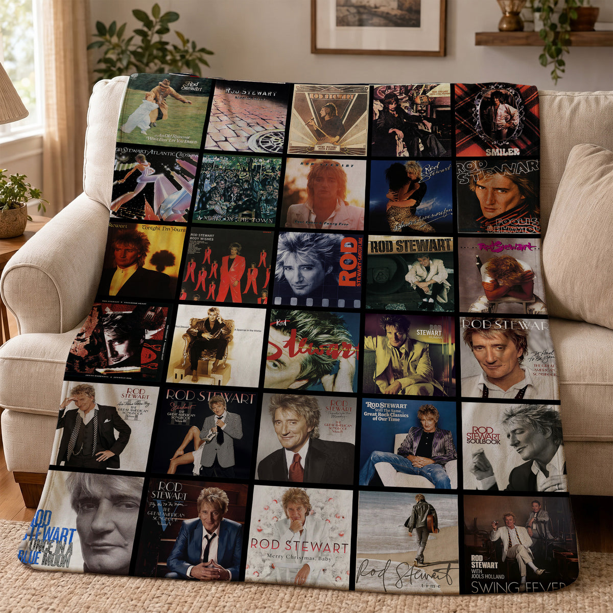Rod Stewart Albums Collage Sherpa Blanket - A Unique Christmas Find for All Fans