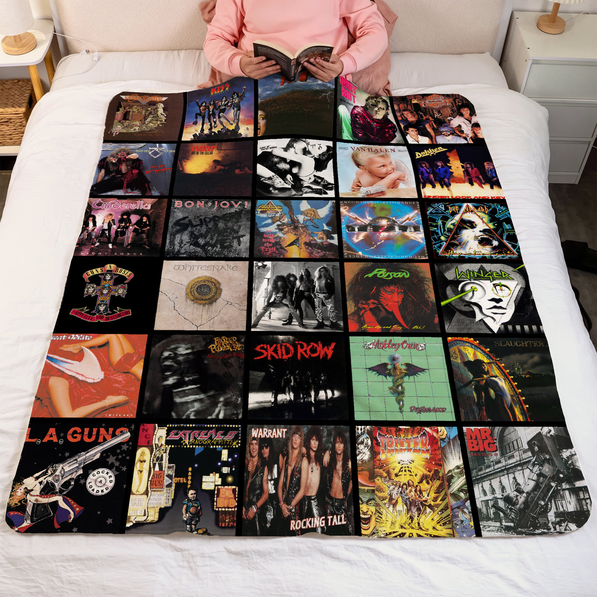 80s & 90s Hair Metal Classics Albums Collage Sherpa Blanket - Unique Gift for Music Fans