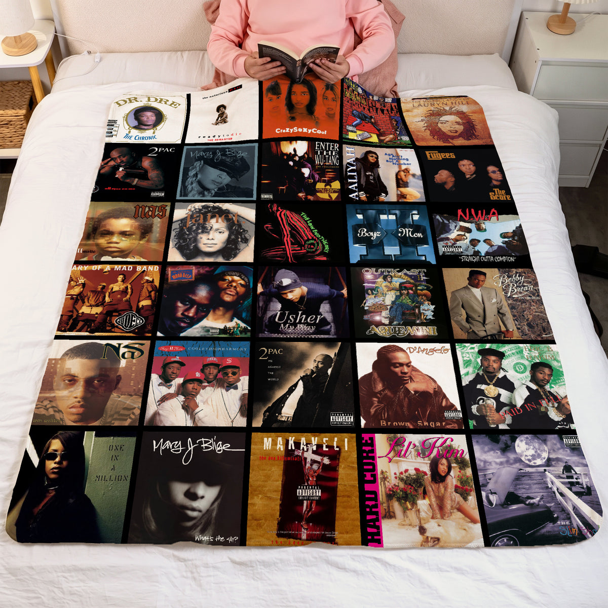 90s Hip-Hop & R&B Essential Albums Collage Sherpa Blanket - Unique Gift for Music Fans