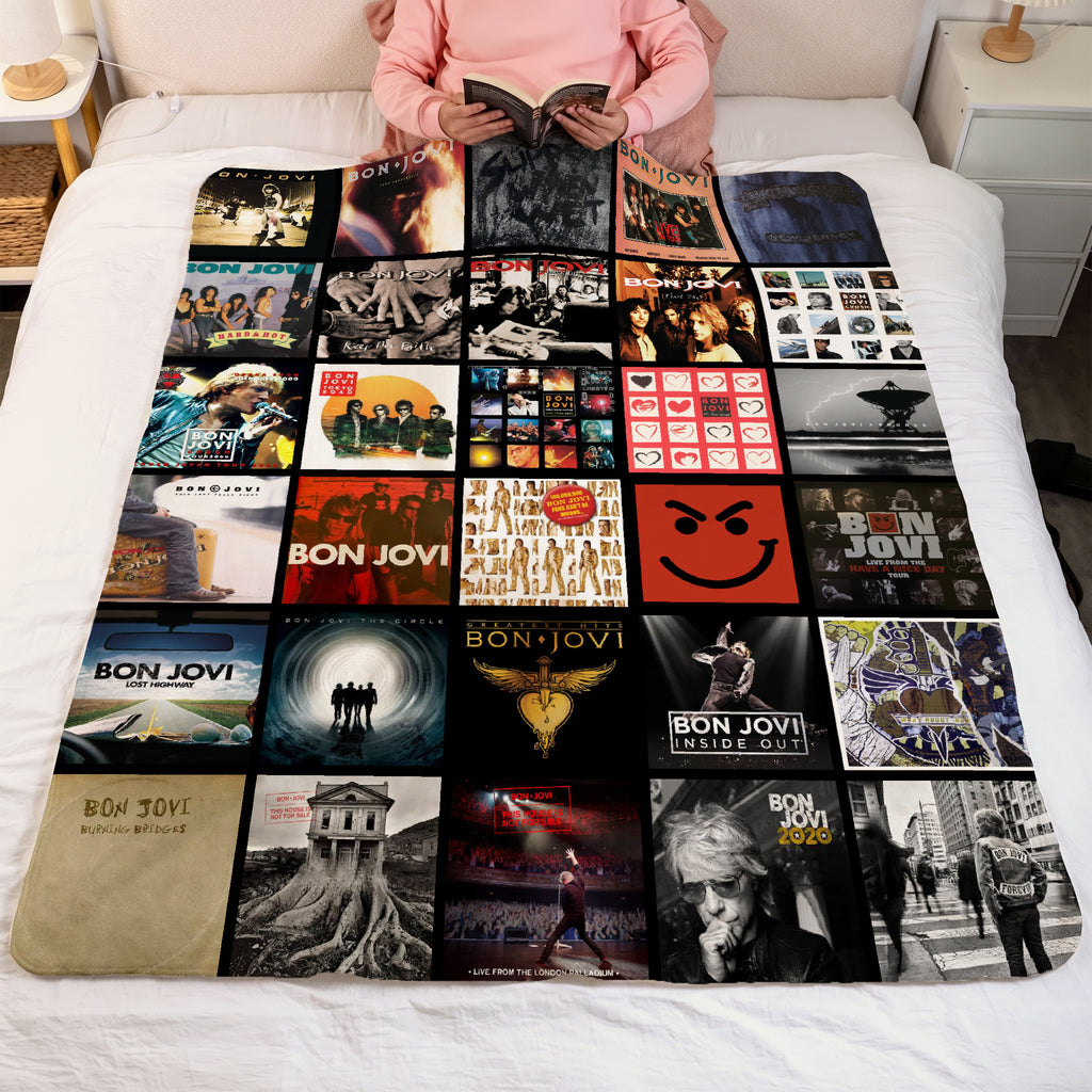 Bon Jovi Albums Collage Sherpa Blanket - A Unique Christmas Find for All Rock Fans