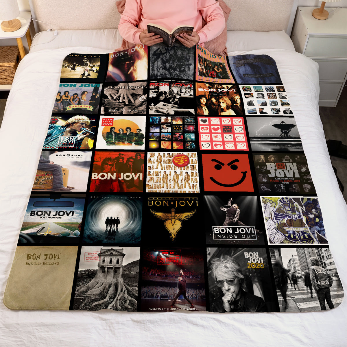 Bon Jovi Albums Collage Sherpa Blanket - A Unique Christmas Find for All Rock Fans