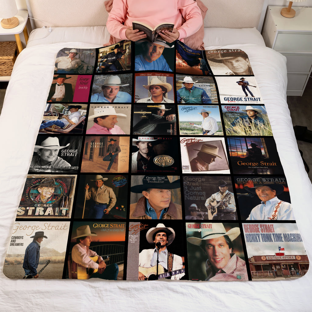 George Strait Albums Collage Sherpa Blanket - A Unique Christmas Find for All Fans