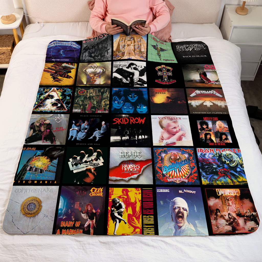 80s & 90s Rock & Metal Classics Albums Collage Sherpa Blanket - Unique Gift for Rock Music Fans