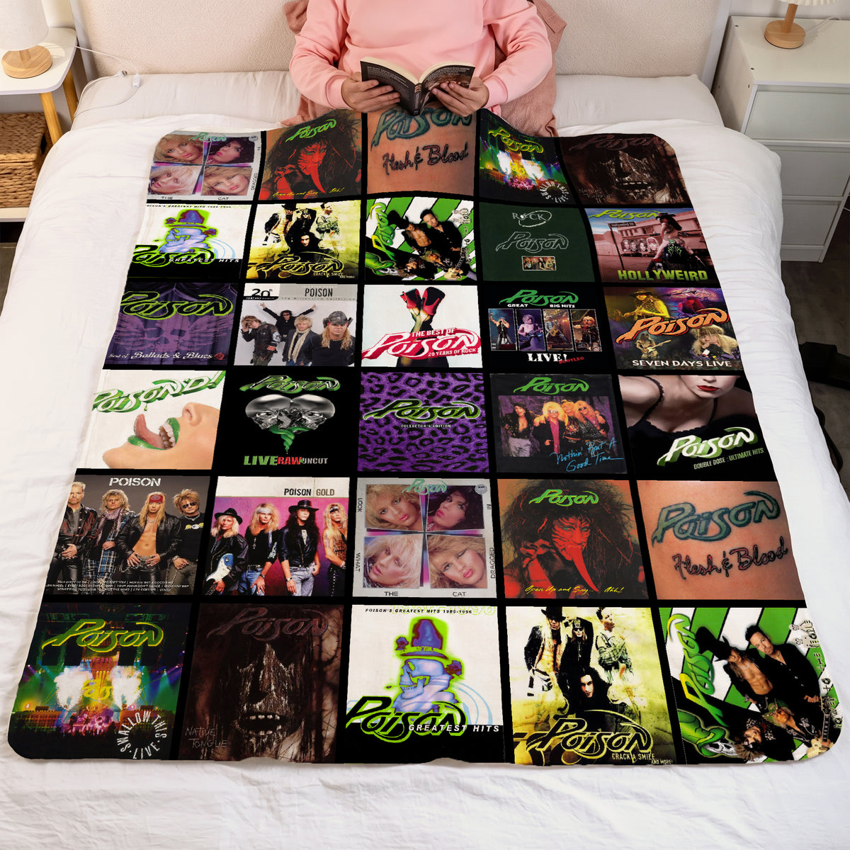 Poison Classics Albums Collage Sherpa Blanket - Unique Gift for Music Fans
