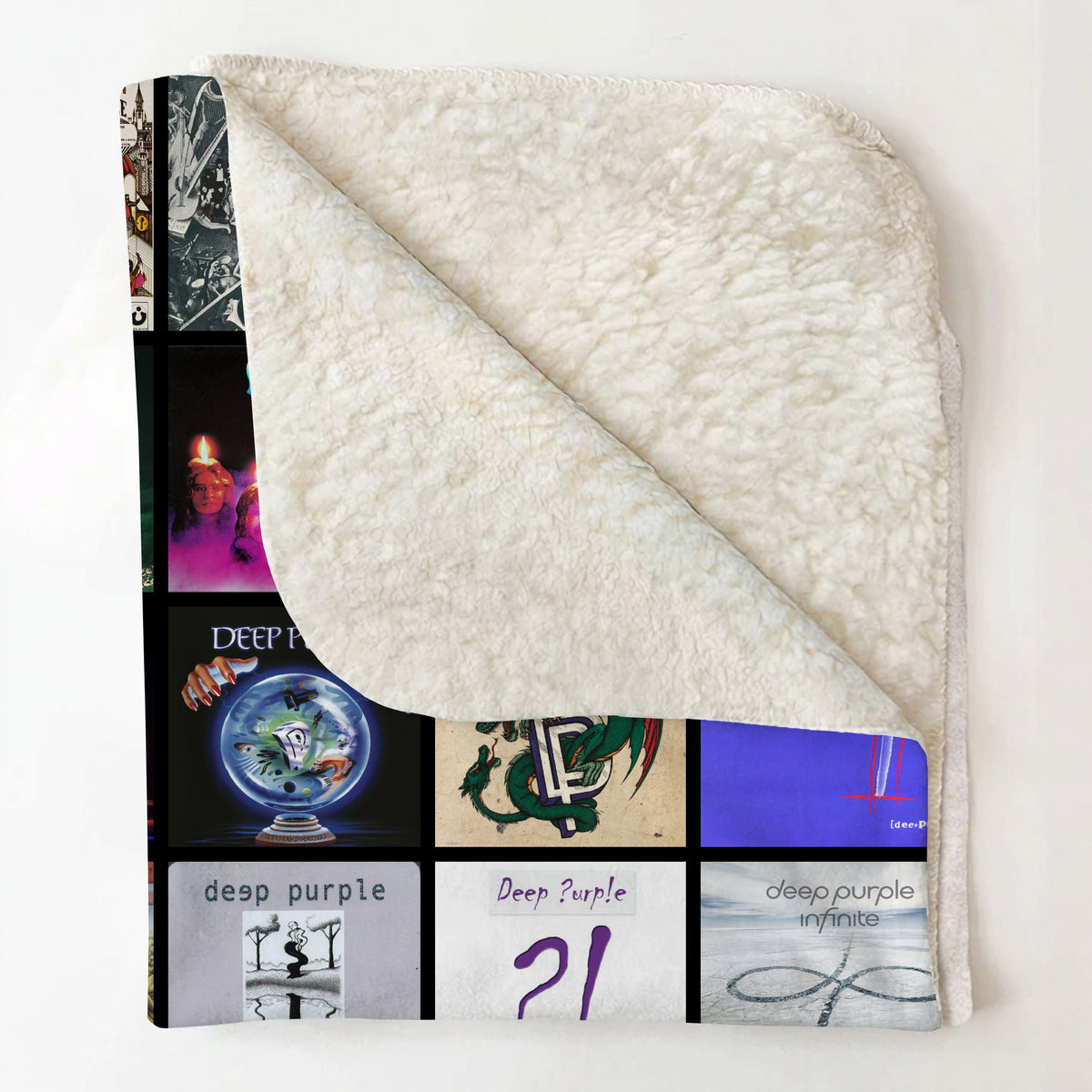 Deep Purple Albums Cover Collage Sherpa Blanket - Classic Rock Warmth for True Legends Fans