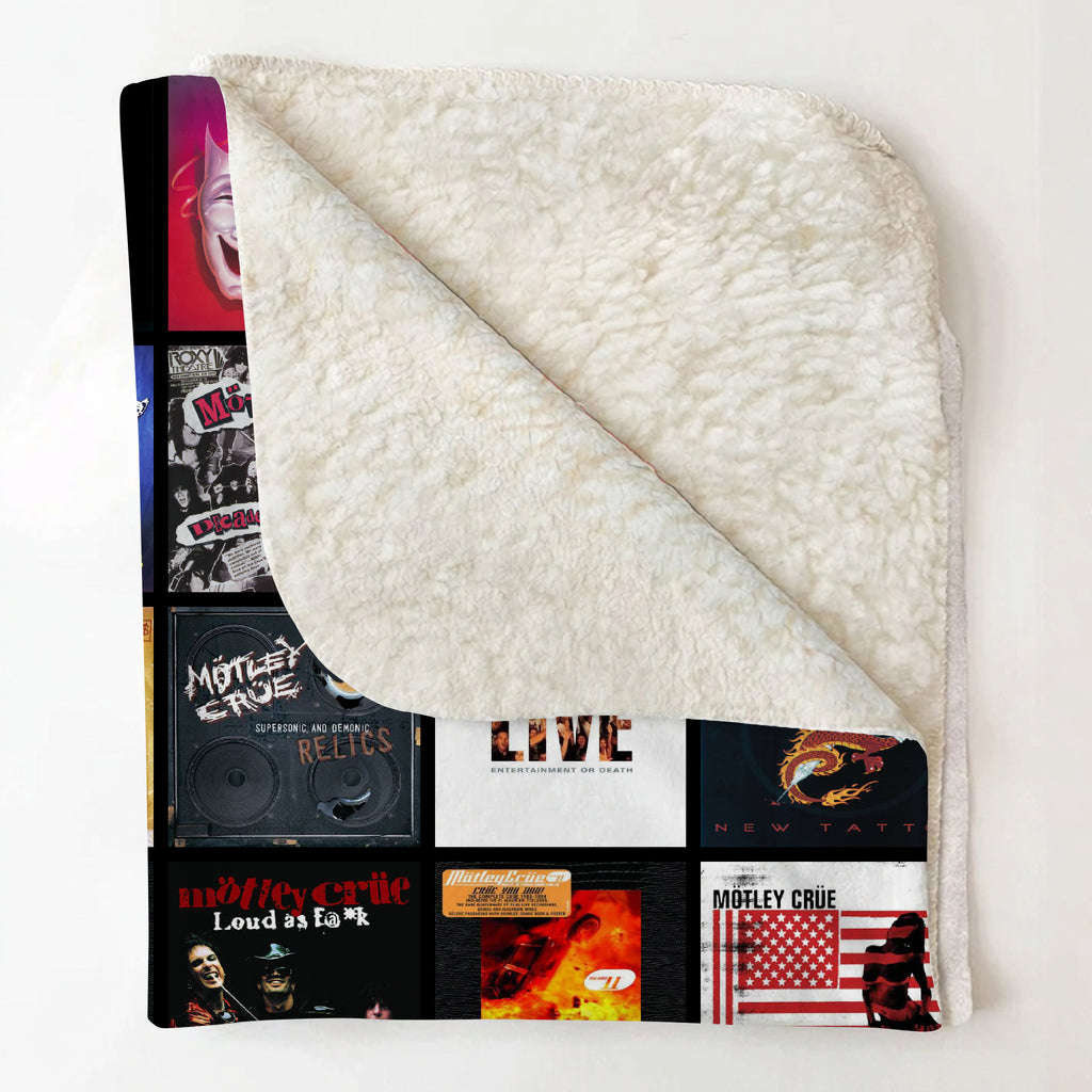 Metal Rock Band Classics Albums Collage Sherpa Blanket - Unique Gift for Music Fans