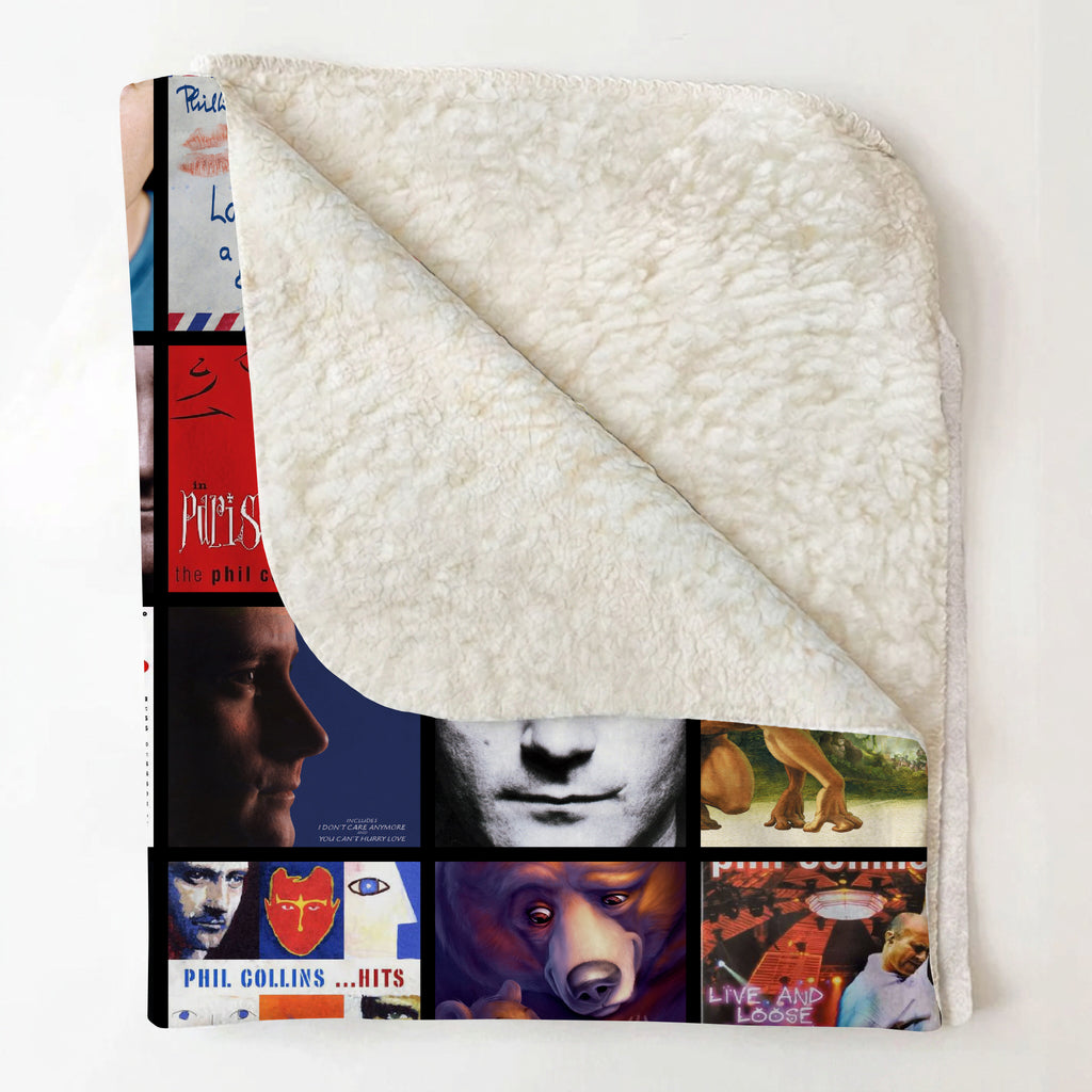 Phil Collins Albums Collage Sherpa Blanket - A Unique Christmas Find for All Fans