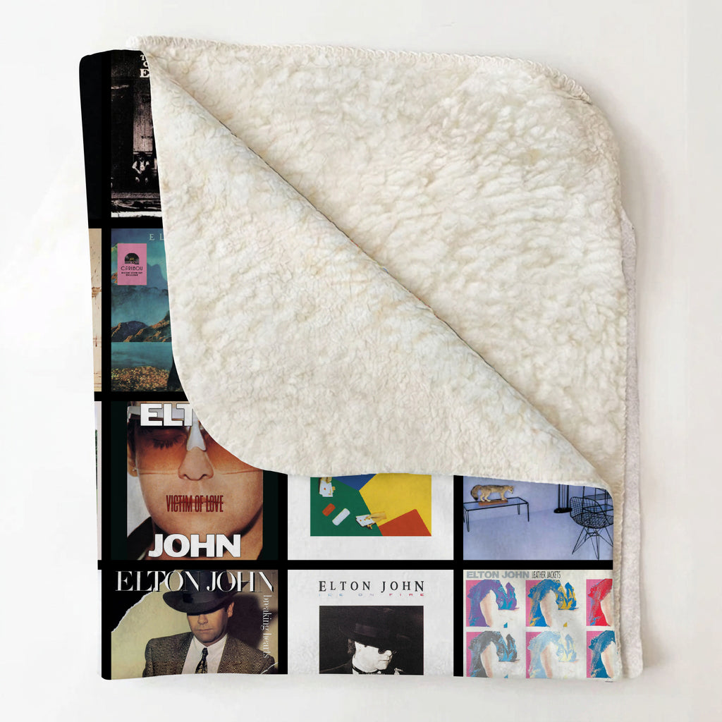 Elton John Albums Collage Sherpa Blanket - A Unique Christmas Find for All Rocket Man's Fans