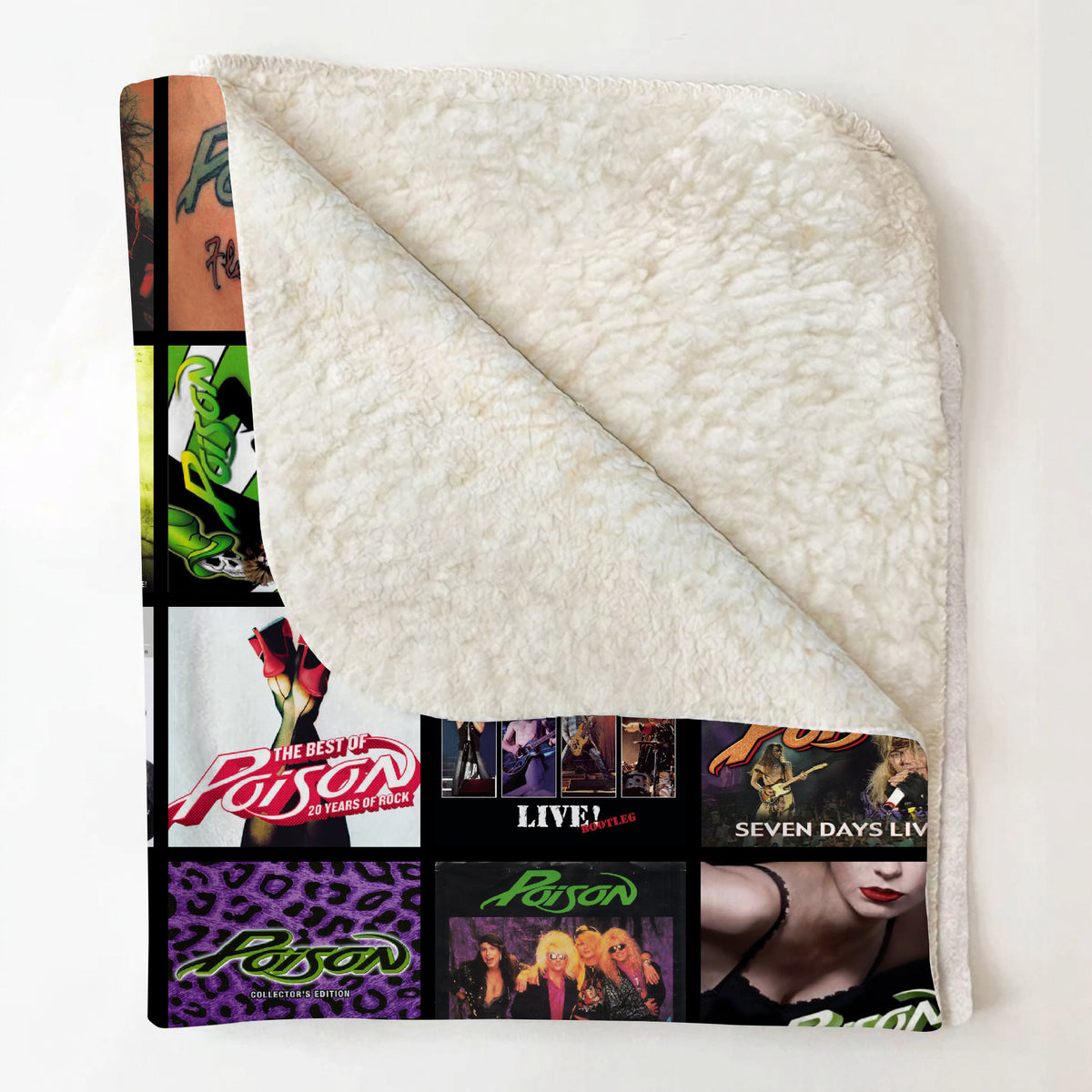 Poison Classics Albums Collage Sherpa Blanket - Unique Gift for Music Fans