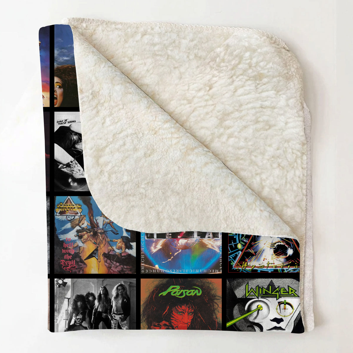 80s & 90s Hair Metal Classics Albums Collage Sherpa Blanket - Unique Gift for Music Fans