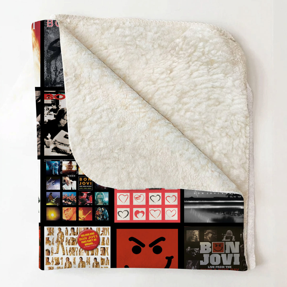 Bon Jovi Albums Collage Sherpa Blanket - A Unique Christmas Find for All Rock Fans