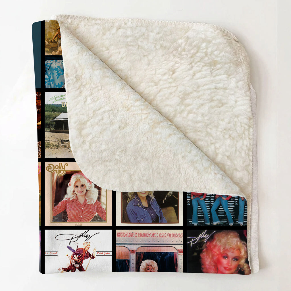 Dolly Parton Albums Collage Sherpa Blanket - Unique Gift for Music Fans