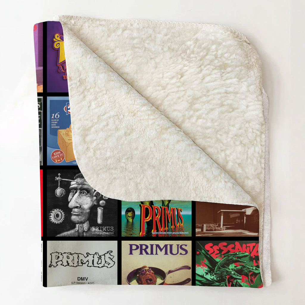 Primus Albums Collage Sherpa Blanket - A Wild, Comfort-Packed Tribute for True Fans