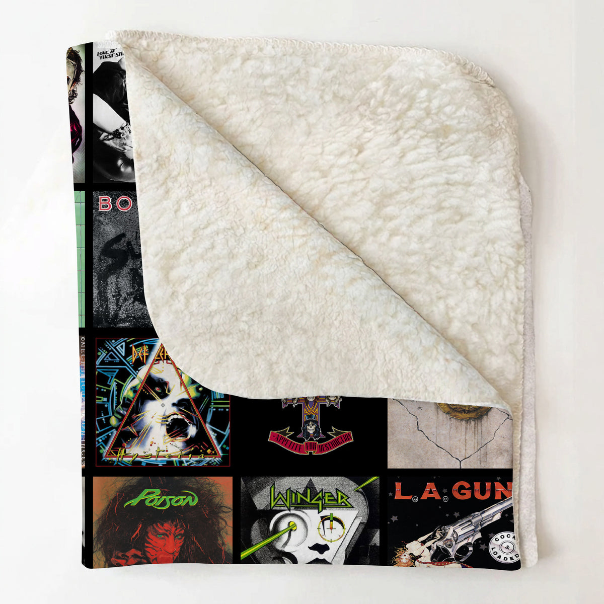 80s & 90s Rock Classics Albums Collage Sherpa Blanket - Unique Gift for Rock Music Fans